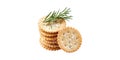 Stack Of Salted Crackers With Rosemary Garnish. Gourmet Snack Presentation Isolated On Transparent Background Royalty Free Stock Photo