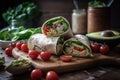 stack of sandwich wraps filled with fresh ingredients and creative touches
