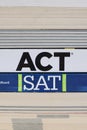 Stack of SAT books contain standardized practice tests for university admissions in USA Royalty Free Stock Photo