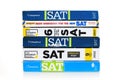 Stack of SAT books contain standardized practice tests for university admissions in USA Royalty Free Stock Photo