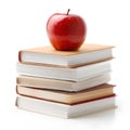 Stack of School Books with Fresh Apple on Top Isolated on White Background Royalty Free Stock Photo