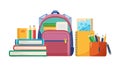 Stack of School Supplies: Books, Backpack, Globe, vector design Generative AI Royalty Free Stock Photo