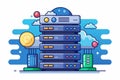 A stack of servers with a yellow ball in the center, Server Customizable Flat Illustration Royalty Free Stock Photo