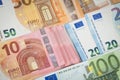 Stack of several euro banknotes money background. Royalty Free Stock Photo