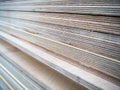 A stack of sheets of thick multilayer plywood