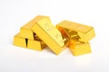 Stack of shiny gold bars on white background Royalty Free Stock Photo