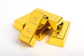 Stack of shiny gold bars on white background Royalty Free Stock Photo
