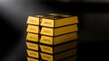 Stack of Shiny Gold Bars with Serial Numbers on Black Reflective Surface Royalty Free Stock Photo