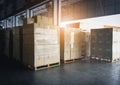 Stack of shipment boxes on wooden pallet. Cargo & shipping warehousing, Logistics and transportation Royalty Free Stock Photo