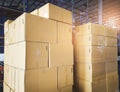 Stack of shipment cardboard boxes at warehouse storage. package box, packaging. Manufactiring warehouse stock cargo shipping goods Royalty Free Stock Photo