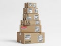 Stack of shipping boxes isolated on white background Royalty Free Stock Photo
