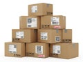Stack of shipping boxes isolated on white background Royalty Free Stock Photo
