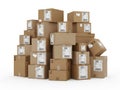 Stack of shipping boxes isolated on white background Royalty Free Stock Photo