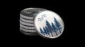 Stack of silver coins with forest and chemical formula on transparent background Royalty Free Stock Photo