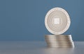 Stack of silver crypto-currency coins with cpu symbol as example for digital currency, online banking or fin-tech Royalty Free Stock Photo