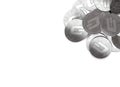 Stack of silver Dash coins in top-right corner isolated on white and copy space for your text.