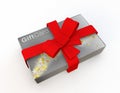 Stack of silver gift cards wrapped in a red bow Royalty Free Stock Photo