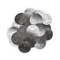 Stack of silver Monero coins in the middle isolated on white and copy space.