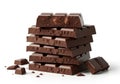 Stack of six chocolate bars with visible nuts inside one bar. The Royalty Free Stock Photo