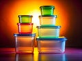 Stack of Six Clear Plastic Food Storage Containers on a Shelf Perfect for Organizing and Preserving Food Royalty Free Stock Photo