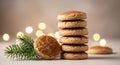 A stack of six round cookies, lightly dusted with cinnamon, sits on a table. One Royalty Free Stock Photo