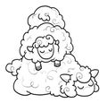 A Stack of Sleepy Sheep (Black and White Line Art)