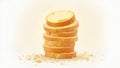 A stack of sliced bread on a white surface with crumbs scattered around the base of the stack of bread Royalty Free Stock Photo