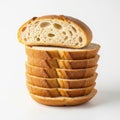 A stack of sliced bread on a white surface isolated on white background Royalty Free Stock Photo