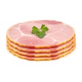Stack of sliced ham with fresh parsley garnish Royalty Free Stock Photo