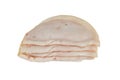 A stack of slices of turkey ham isolated on white.