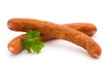 Stack of smoked sausages isolated on a white background.