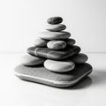 A stack of smooth, flat pebbles in varying shades of gray, creating a balanced pyramid shape. The Royalty Free Stock Photo