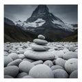 A stack of smooth, grey pebbles is arranged in the foreground, with a larger pebble at Royalty Free Stock Photo