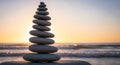 Zen Stones Balance at Sunset Beach Royalty Free Stock Photo