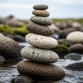 Stack of smooth, porous stones balanced Royalty Free Stock Photo