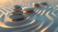 Tranquil zen garden stones with raked sand. peaceful meditation background. harmony in nature concept. sunset light Royalty Free Stock Photo