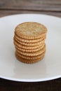 Stack of snack crackers on plate