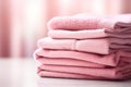 Stack of soft pink microfiber cloths for housekeeping and cleaning. Generative AI