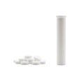 The stack of soluble tablets beside is the open tube, on white background with clipping path.