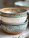 Stack of Speckled Ceramic Bowls in Blue Green and White Royalty Free Stock Photo