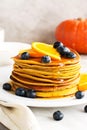 Stack of spiced pumpkin pancakes