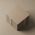 A stack of square, beige cardboard sheets is bound with a paper strip, arranged in a nea Royalty Free Stock Photo