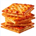 A stack of square crackers with holes on a white background Royalty Free Stock Photo