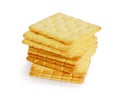 Stack of square crackers isolated on white background. Dry cracker cookies isolated Royalty Free Stock Photo