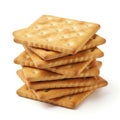 Stack of square golden brown crackers on a white background Royalty Free Stock Photo