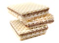 A stack of square waffles is isolated on a white background Royalty Free Stock Photo
