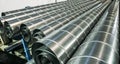 Stack of steel or metal pipes or round tubes as industrial background Royalty Free Stock Photo