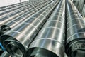 Stack of steel or metal pipes as industrial background Royalty Free Stock Photo