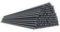 Stack of Steel Rebar Rods on Black Background graphic Royalty Free Stock Photo