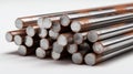 A stack of steel rods on a white background Royalty Free Stock Photo